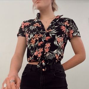 Floral button up cropped shirt